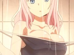 Hot anime babe removing her swimsuit in the shower